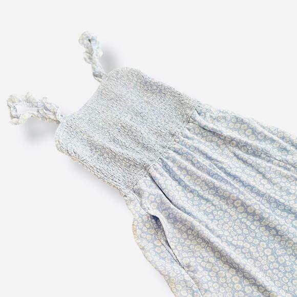 Abercrombie A&F Blue Floral Midi Dress Smocked Bodice Pockets Slit Size S - Picture 7 of 9